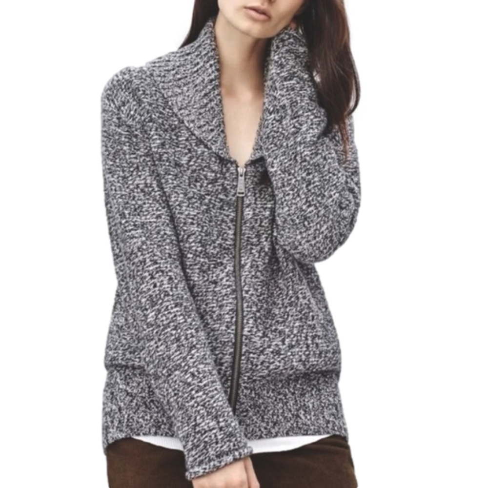 ARITZIA TNA TELLURIDE WOOL SWEATER, SHAWL COLLAR, Full Zipper, Size Small